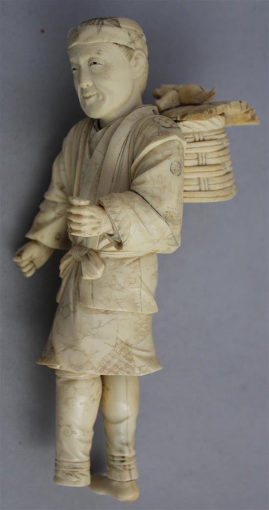 Three Japanese bone and ivory sectional figures, early 20th century, 24.5cm - 17.5cm, losses